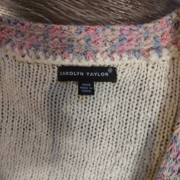 Carolyn Taylor Cream Cardigan Pastel Accent Size Medium - Picture 2 of 4